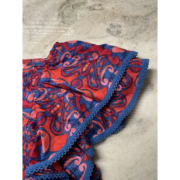 Marc New York Jeans Ruffle Flutter Sleeve Blouse Pink Blue Soft Geo Large L NWT - Picture 11 of 11